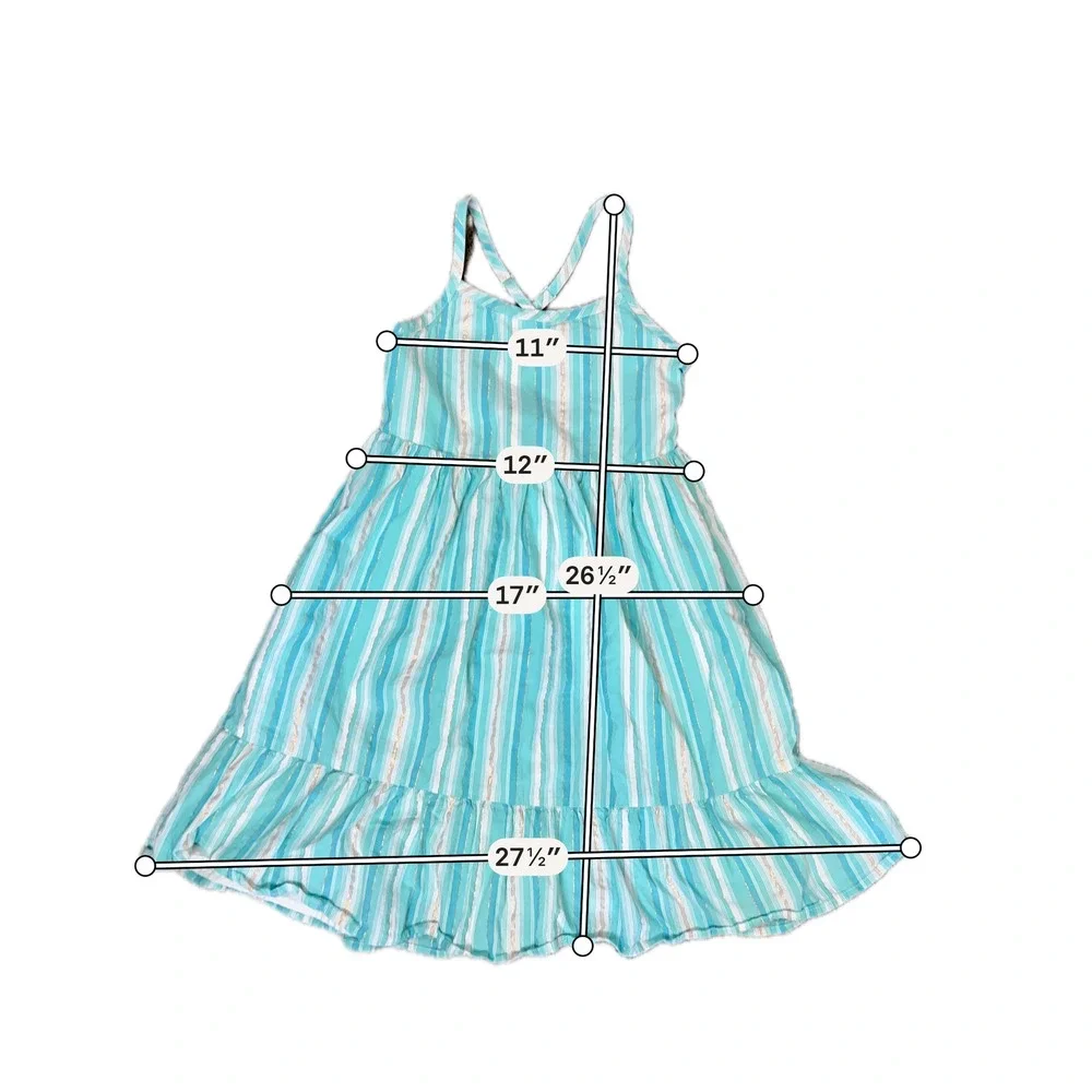 Gap‎ Kids Girls Turquoise Gold Metallic Striped Cross Back Tiered Dress S 6-7